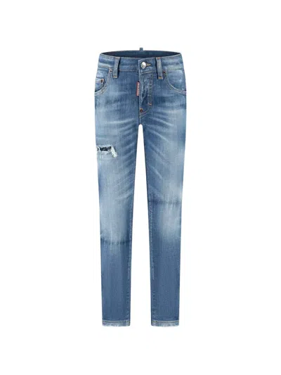 Dsquared2 Kids' Distressed Patch Denim Jeans In Blue