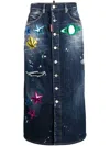 Dsquared2 Distressed Patch-detail Denim Skirt In Blue