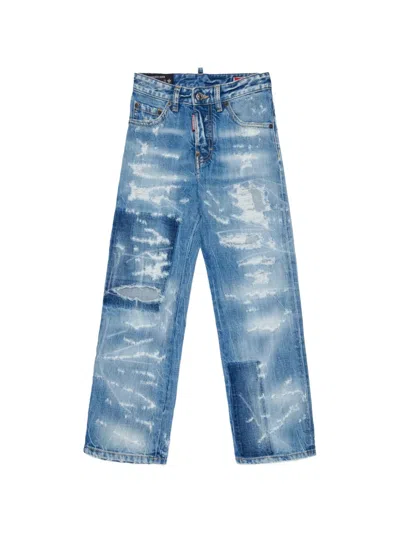 Dsquared2 Kids' Distressed Patchwork Jeans In Multi