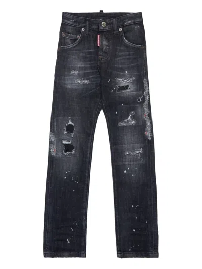 Dsquared2 Kids' Distressed Patchwork Junior Jeans In Black