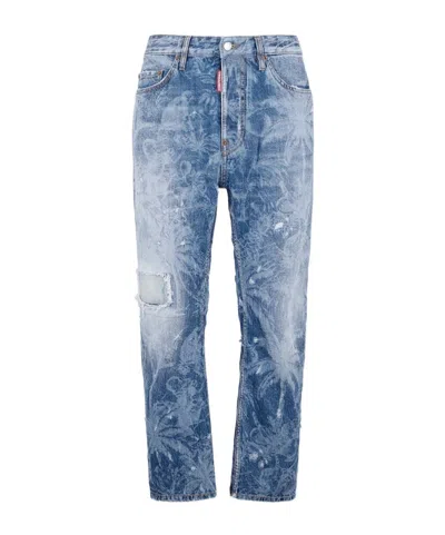 Dsquared2 Distressed Printed Jeans In Blue