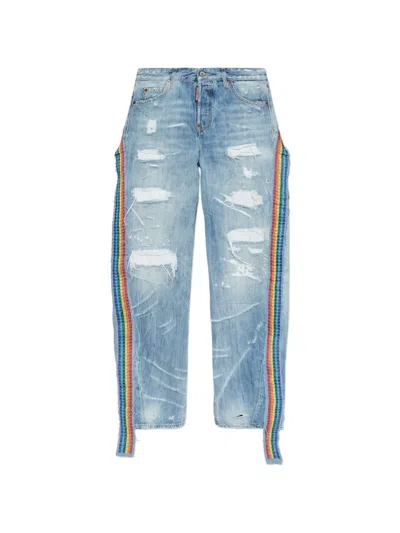 Dsquared2 Distressed Rainbow Trousers In Blue