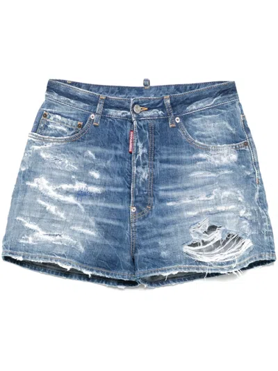 Dsquared2 Distressed Shorts In Blau