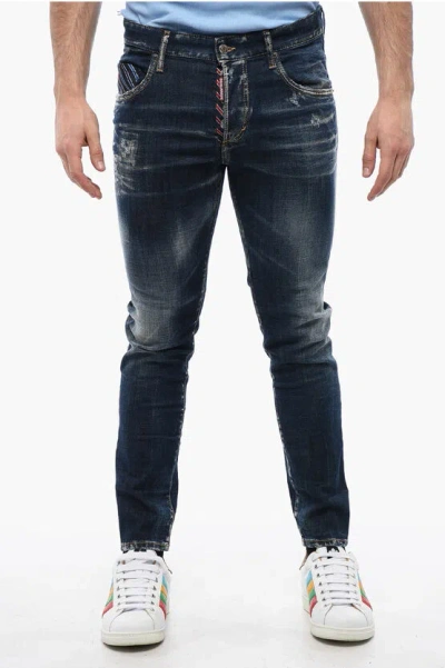 Dsquared2 Distressed Skater Denims With Dark Wash In Blue