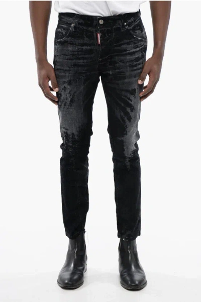 DSQUARED2 DISTRESSED SKATER DENIMS WITH FLOCKED DETAIL