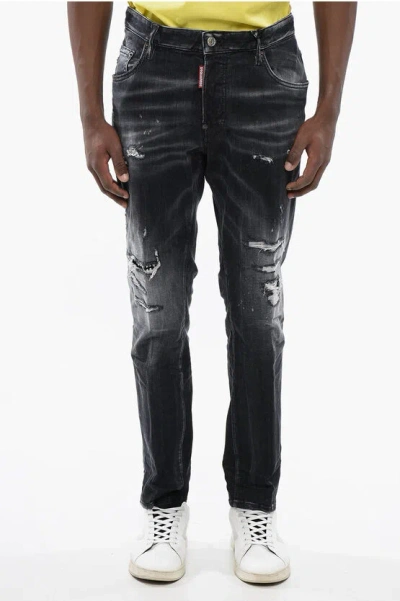 Dsquared2 Distressed Skater Denims With Stonewash Effect In Black