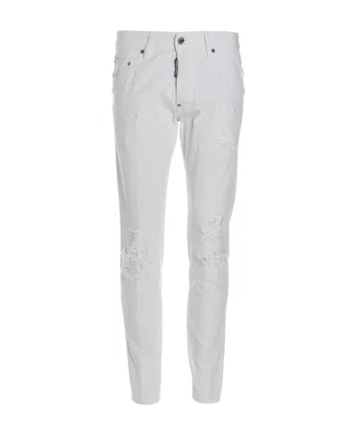 Dsquared2 Distressed Skinny Cut Jeans In White