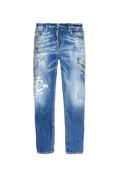 Dsquared2 Skater Distressed Ripped Skinny Jeans In Blue