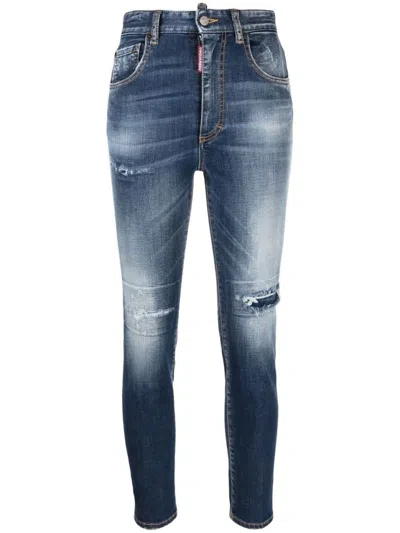 Dsquared2 Distressed Skinny Jeans With Classic Five-pocket Design In Blue