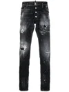 Dsquared2 Distressed Slim-cut Jeans In Black