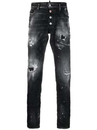 Dsquared2 Distressed Slim-cut Jeans In Black