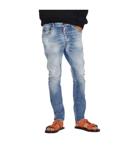 Dsquared2 Distressed Slim-cut Jeans In Blue