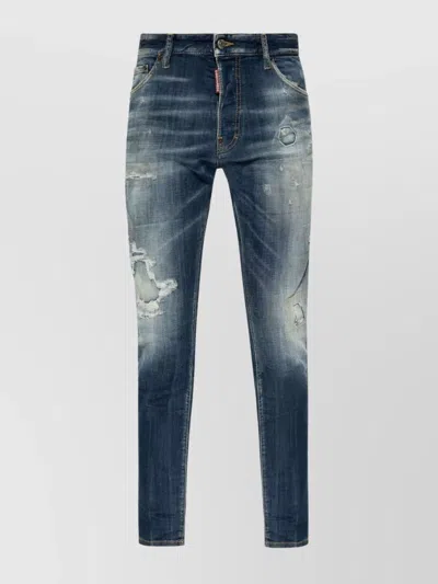 Dsquared2 Distressed Slim-cut Jeans Whiskering Effect In Navy Blue