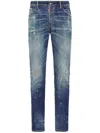 Dsquared2 Distressed Slim-fit Jeans With Unique Splatter Detailing In Blue
