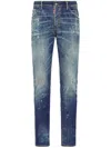 Dsquared2 Distressed Slim-fit Jeans With Unique Splatter Detailing In Blue