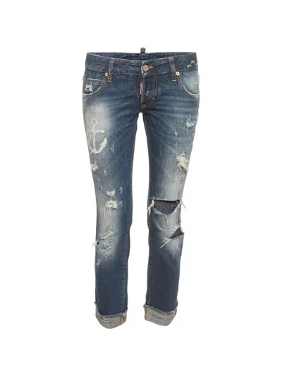 Pre-owned Dsquared2 Distressed Slim-fit Jeans In Blue