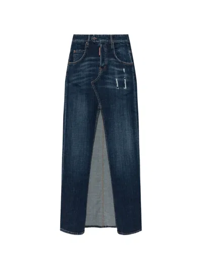 Dsquared2 Distressed Slit Maxi Skirt In Blue