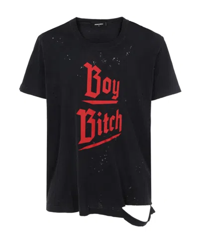 Dsquared2 Distressed Slogan-print T-shirt In Black