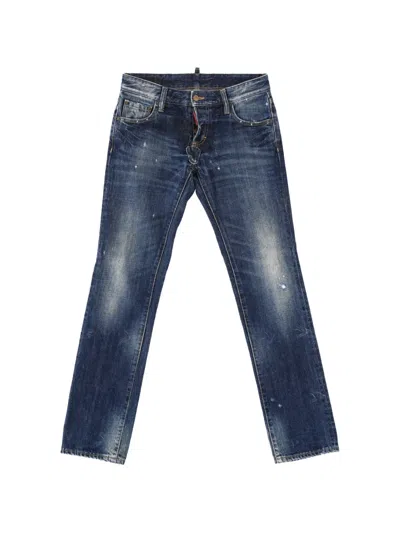 Pre-owned Dsquared2 Distressed Splatter Cotton Trousers In Blue