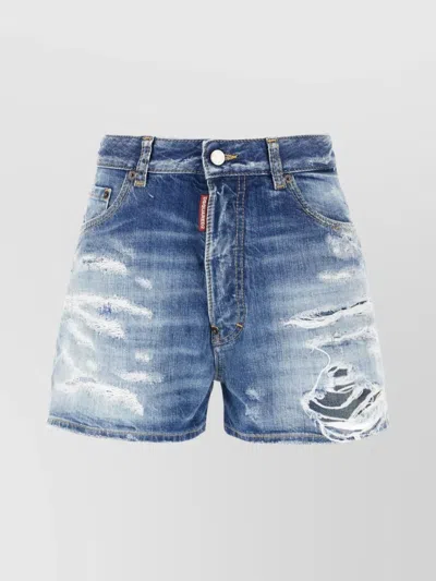 DSQUARED2 DISTRESSED STONEWASHED DENIM SHORTS WITH BELT LOOPS