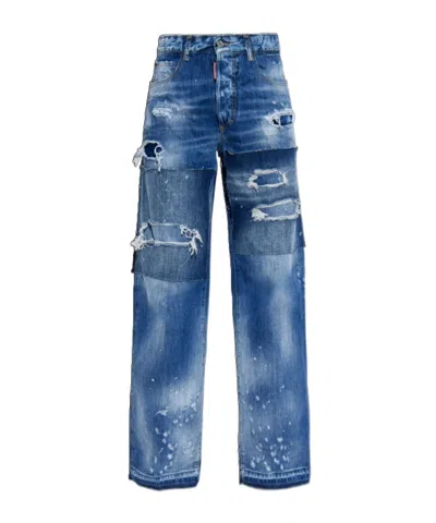 Dsquared2 Patchwork-embellished Jeans In Blue
