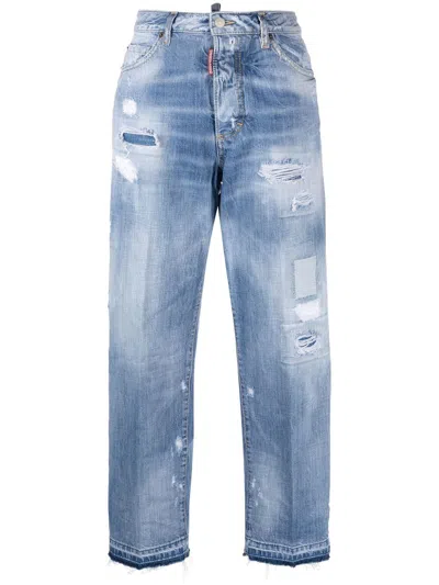 Dsquared2 Distressed Straight-leg Jeans In Blue