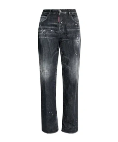 Dsquared2 Distressed Straight-leg Jeans In Black