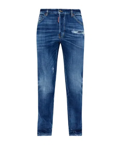 Dsquared2 Straight Leg Jeans Distressed Faded Five Pocket In Blue