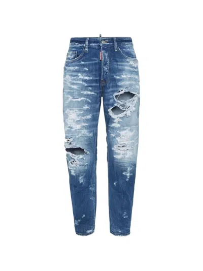 Dsquared2 Distressed Straight-leg Jeans In Blue