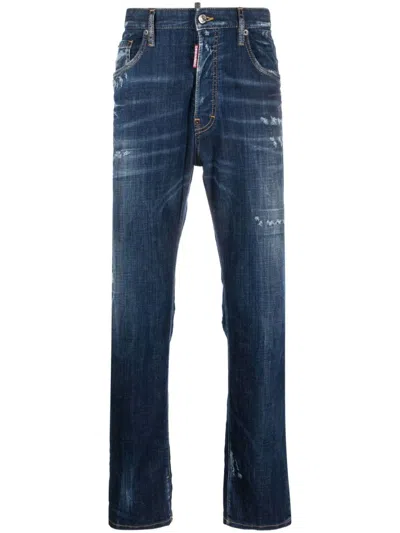 Dsquared2 Distressed Straight-leg Jeans In Blue