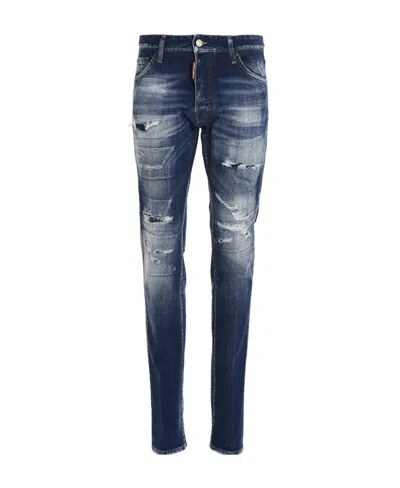 Dsquared2 Distressed Straight Leg Jeans In Blue