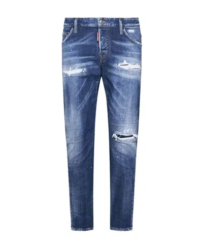 Dsquared2 Distressed Straight-leg Jeans In Blue Navy