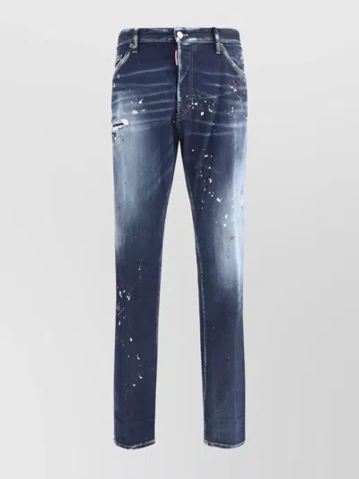 Dsquared2 Distressed Straight Leg Jeans With Patent Leather In Black