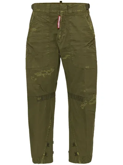 Dsquared2 Military Overdyed Twill Wide Pants In Military Green