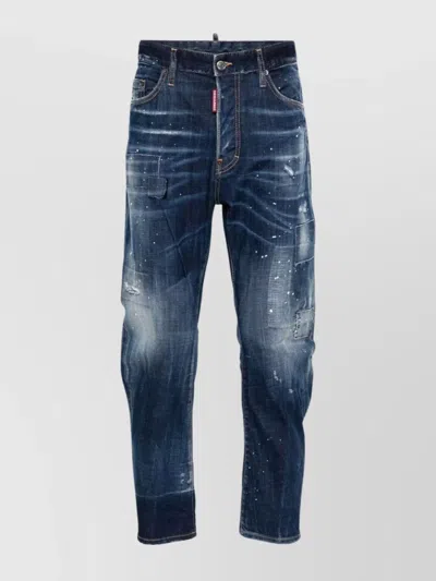 Dsquared2 Distressed Straight Leg Trousers With Paint Detail In Blue
