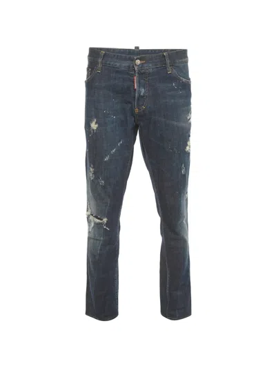 Pre-owned Dsquared2 Distressed Straight-fit Jeans In Blue