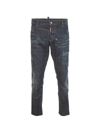 Pre-owned Dsquared2 Distressed Straight-fit Jeans In Blue
