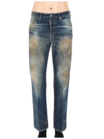 Dsquared2 Distressed Straight-leg Cotton Jeans In Blue