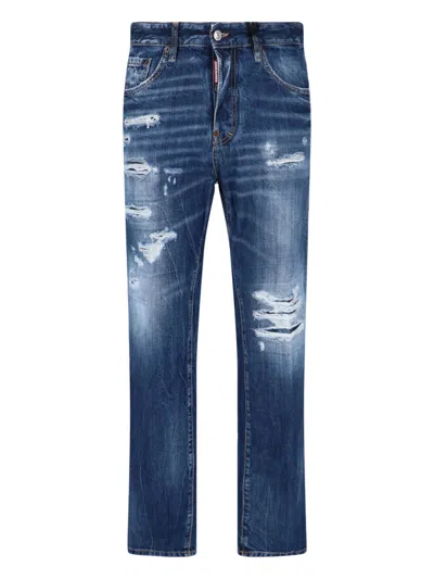 Dsquared2 Distressed Straight-leg Jeans In Blue