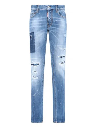 Dsquared2 Distressed Stretched Jeans In Blue