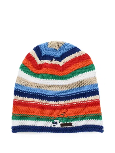 Dsquared2 Distressed Striped Beanie Hat In Multi