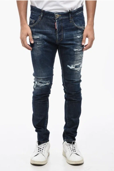Dsquared2 Distressed Super Twinky Jeans With Visible Stiching 15cm In Blue