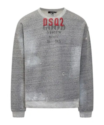 DSQUARED2 DSQUARED2 LOGO EMBROIDERED DISTRESSED SWEATSHIRT