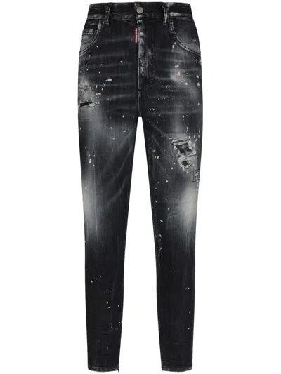 Dsquared2 Distressed Tapered Jeans In Black