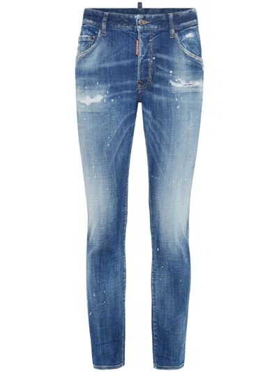Dsquared2 Tapered-hose Im Distressed-look In Blue
