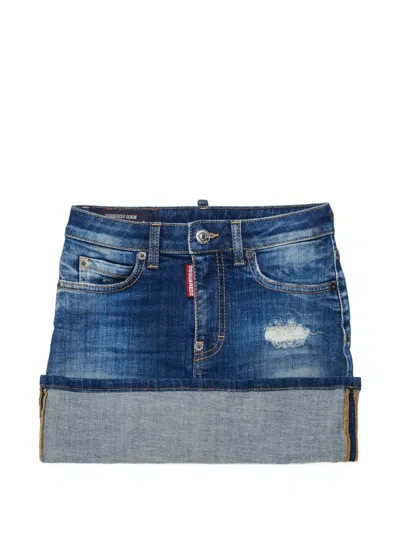 Dsquared2 Kids' Distressed Turn-up Skirt In Blue