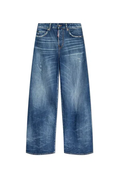 Dsquared2 Distressed Wide-leg Denim Jeans In Blue