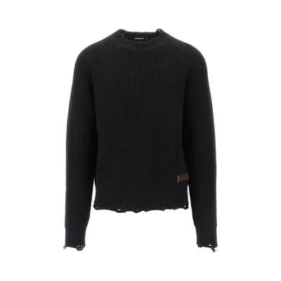 Dsquared2 Distressed Wool Sweater In Black