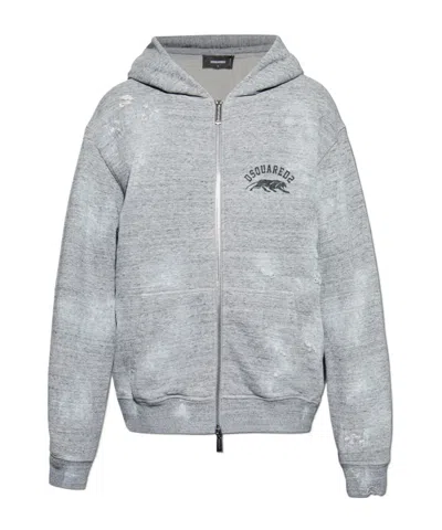 DSQUARED2 DSQUARED2 LOGO PRINTED ZIPPED DESTROYED HOODIE