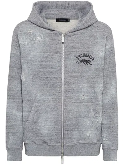 Dsquared2 Distressed Zip-up Hoodie In Grey